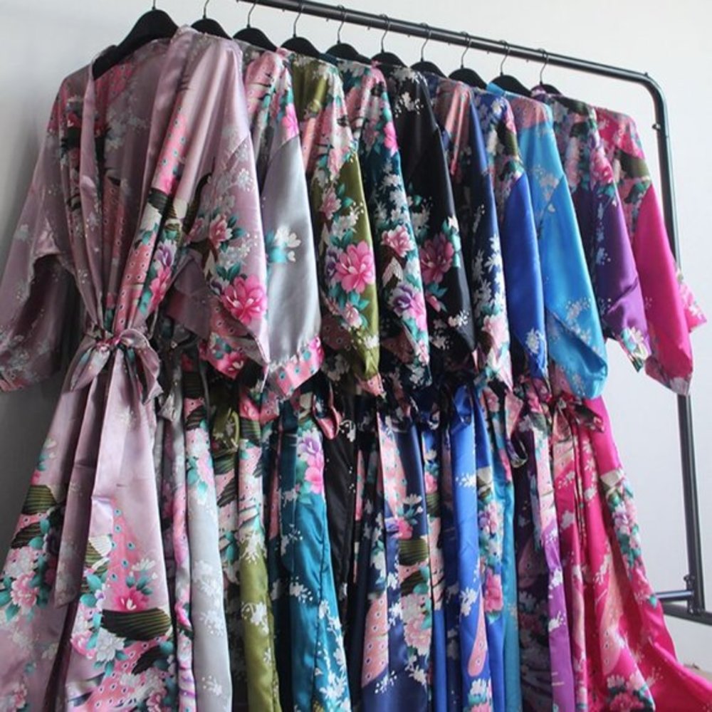 Aquamarine Dream Satin Kimono Robe - Picture 3 of 7